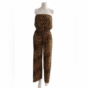 No Boundaries Strapless Leopard-Print Jumpsuit in Brown & Black